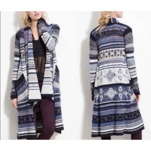 Free People Yesterday's Smile Open Cardigan Wool Alpaca Fair Isle Size Large